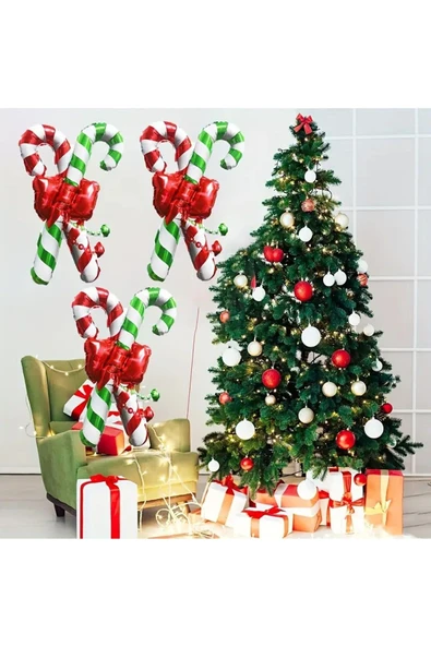 Bkmc Kırmızı Yeşil Baston Folyo Balon Yılbaşı Folyo Balonu
