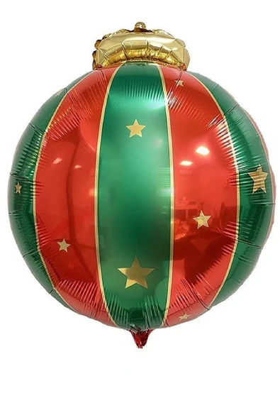 Bkmc Yeni Yıl Konsepti Kırmızı Yeşil Renkli Dekor Süsü Yılbaşı Top Folyo Balon