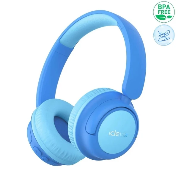 iClever Güvenli Ses Sınırlı 60 Saat Oynatma Süreli Bluetooth Çocuk Kulaklığı Mavi