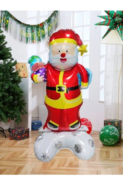 Bkmc Ayaklı Büyük Noel Baba Folyo Balon Yılbaşı Noel Baba Balonu - Resim 3