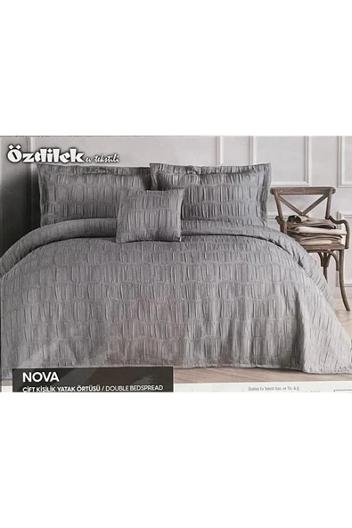 NovaÇift Kişilik Yatak Örtüsü Takımı - Gri - Resim 1