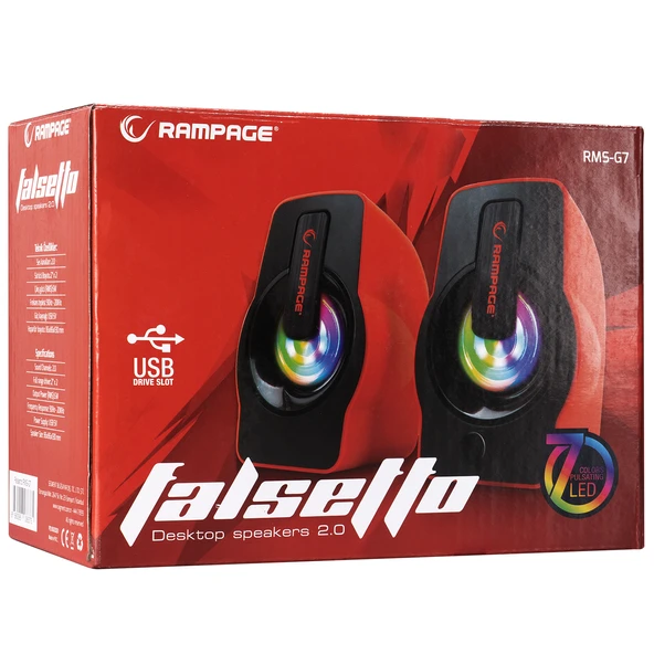 Rampage RMS-G7 FALSETTO 2.0 6 Watt RGB Ledli Kırmızı Multimedia Gaming USB Speaker - 6