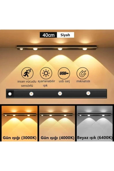 Cata 10W Led'li Mutfak ve Dolap İçi 3 Renk Mod'lu USB Şarjlı Sensörlü Armatür CT-2464