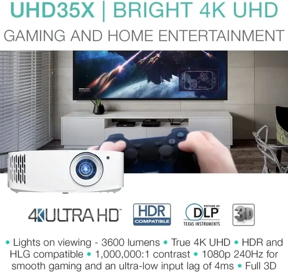 Optoma UHD38x Parlak, Gerçek 4K UHD Oyun Projektörü - 2