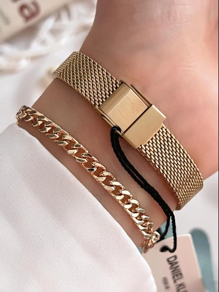 Daniel Klein Spor Hasır Kordon Köşeli Kasa 2 Yıl Garantili Kadın Kol Saati+Bileklik BDK.10791.2 - Resim 3