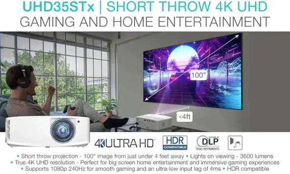 Optoma UHD38x Parlak, Gerçek 4K UHD Oyun Projektörü - 4