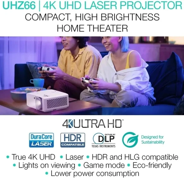 Optoma UHZ45 4K UHD Lazer Ev Sineması ve Oyun Projektörü - 2