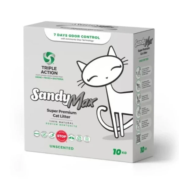 Sandy Max Aktif Karbonlu Topaklanan Tozsuz Kedi Kumu 10Kg