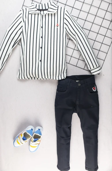 Erkek Çocuk Takım –Çizgili Gömlek ve Siyah Pantolon Kombini I Günlük ve Özel Günler İçin Çocuk Takım - 2