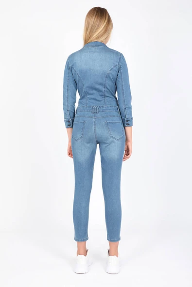 Kadın Mavi Jean Tulum Pantolon - 8
