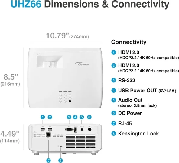 Optoma UHZ45 4K UHD Lazer Ev Sineması ve Oyun Projektörü - 3