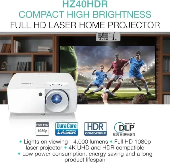Optoma HZ40HDR Lazer Ev Sineması ve Oyun Projektörü - 2