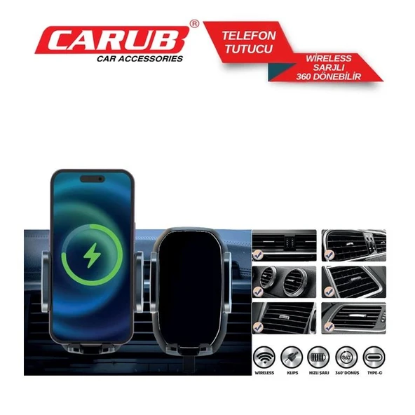 CARUB Telefon Tutucu Havalandırma Kancalı Şeffaf Type-c - 2