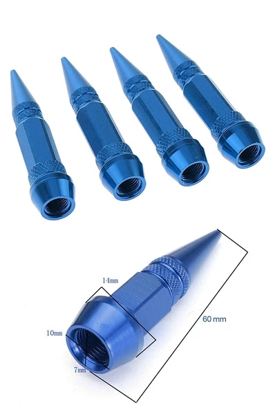 Oto Araba Sibop Kapağı Seti Metal Sivri 4'lü Set Mavi 60 Mm - 4
