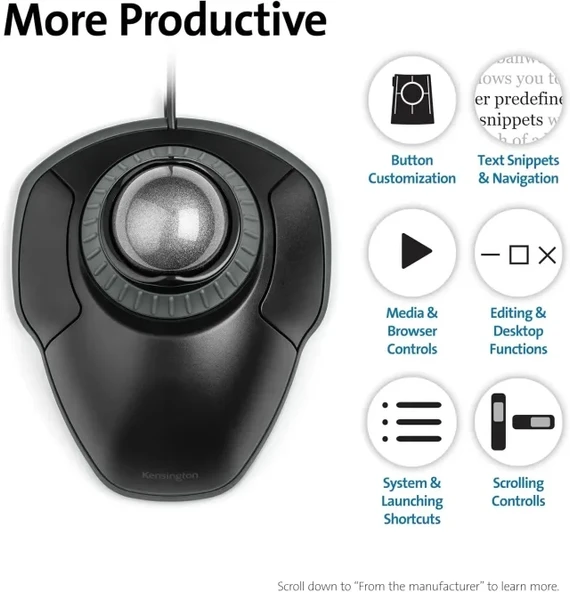 Kensington Orbit Kaydırma Halkalı İztopu Kablolu Mouse - 6