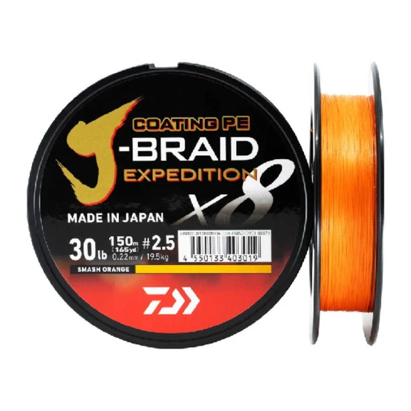 JBRAID EXPEDITION 8 BRAID 150M, SMASH ORANGE, İP MİSİNA  Standart 0,10MM