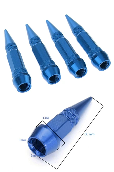 Oto Araba Sibop Kapağı Seti Metal Sivri 4'lü Set Mavi 60 Mm - 2