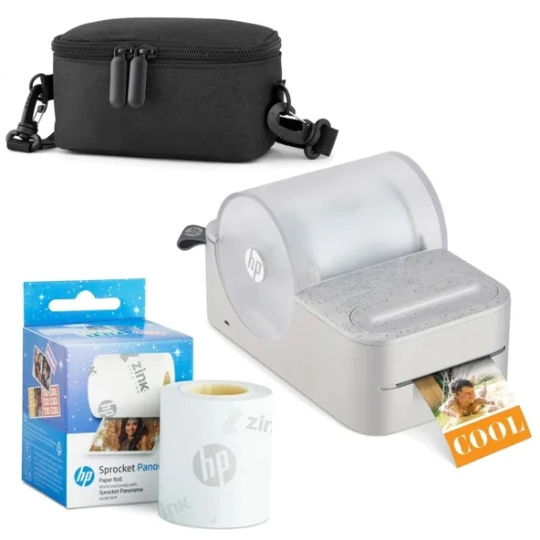 HP Sprocket Panorama Instant Taşınabilir Renkli Etiket ve Fotoğraf Yazıcısı Başlangıç Paketi Gri Starter Bundle