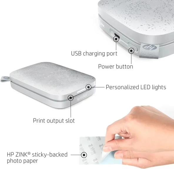 HP Sprocket Taşınabilir 2x3" Anında Fotoğraf Yazıcısı
