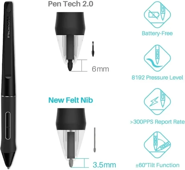HUION Kamvas Pro 24 4K UHD Grafik Çizim Tableti - 6