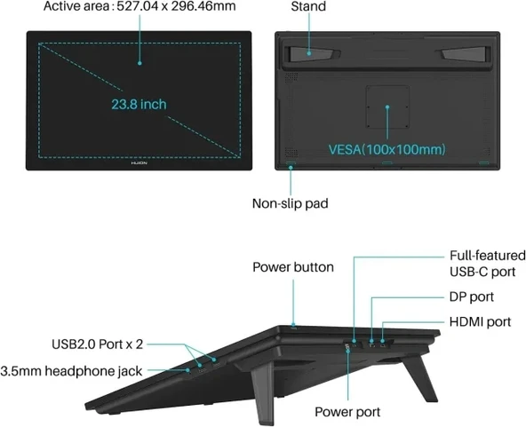 HUION Kamvas Pro 24 4K UHD Grafik Çizim Tableti - 8