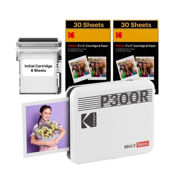 KODAK Mini 3 Retro 4PASS Taşınabilir Fotoğraf Yazıcısı White