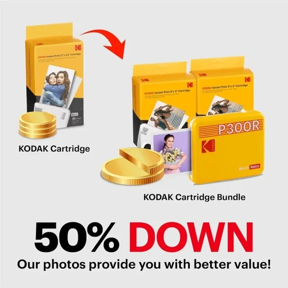 KODAK Mini 3 Retro 4PASS Taşınabilir Fotoğraf Yazıcısı Yellow