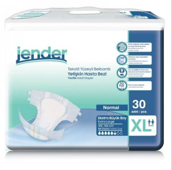 Jender Belbantlı Ekstra Büyük Boy XL 30'lu 8 Adet Hasta Bezi