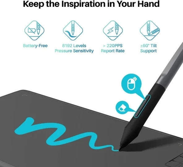HUION HS64 Başlangıç Seviyesi Çizim Grafik Tableti - 6