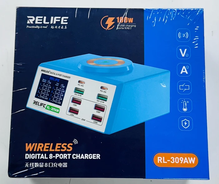 WIRELESS DIGITAL 8-PORT CHARGER - DİJİTAL GÖSTERGELİ, ÇOKLU ŞARJ İSTASYONU, KABLOSUZ ŞARJ ÖZELLİKLİ