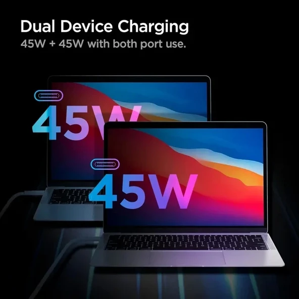 Spigen 100W USB-C Dual Duvar Şarj Cihazı [GaN II] PD 3.0 Siyah