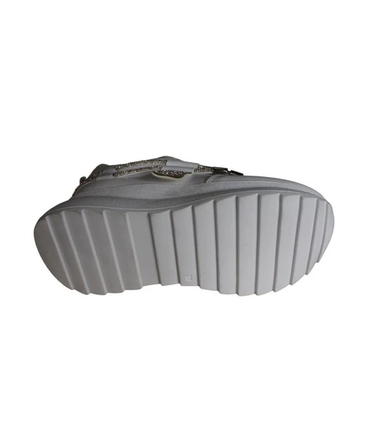 YAZKIŞ Kadın Siyah Beyaz Simli Taşlı Kalın Taban Fashıon Spor Ayakkabı - Resim 17