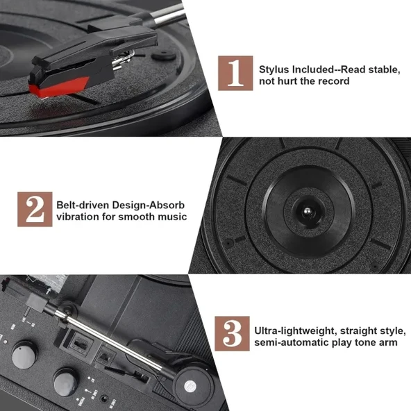 DIGITNOW Vinil Plak Çalar Kablosuz Pikap - 5