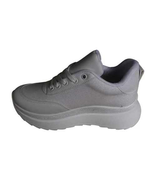 YAZKIŞ Kadın Siyah Beyaz Simli Taşlı Kalın Taban Fashıon Spor Ayakkabı - Resim 16