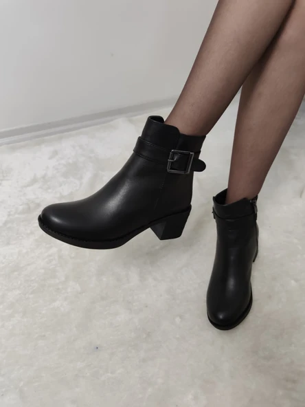 GERÇEK DERİ-ALÇAK TOPUK KADIN KISA BOT - 4