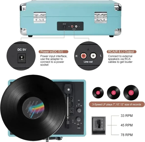 DIGITNOW Vinil Plak Çalar Kablosuz Pikap - 4