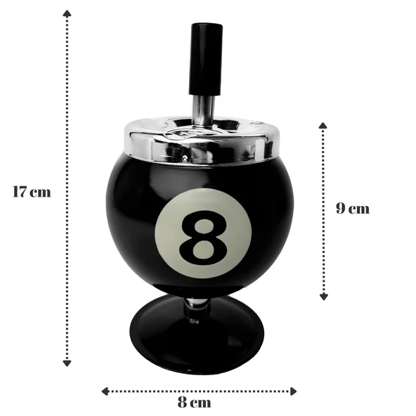 Perlotus Çelik Siyah Bilardo Top Dizayn Yuvarlak Basmalı Küllük  Pratik Kül Tablası
