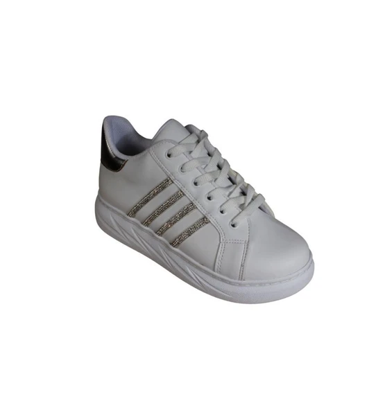 YAZKIŞ Kadın Siyah Beyaz Cilt Yanı Taşlı Kalın Taban Fasıhon Günlük Spor Ayakkabı - Resim 13