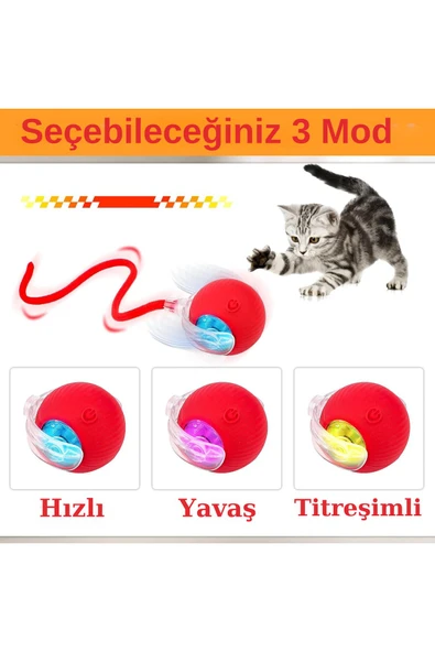 Hareketli Şarjlı Işıklı 360 Derece Dönen Akıllı Oyun Topu Kuyruklu İnteraktif Kedi Köpek Oyun Topu - 2