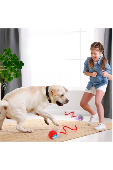 Hareketli Şarjlı Işıklı 360 Derece Dönen Akıllı Oyun Topu Kuyruklu İnteraktif Kedi Köpek Oyun Topu - 8