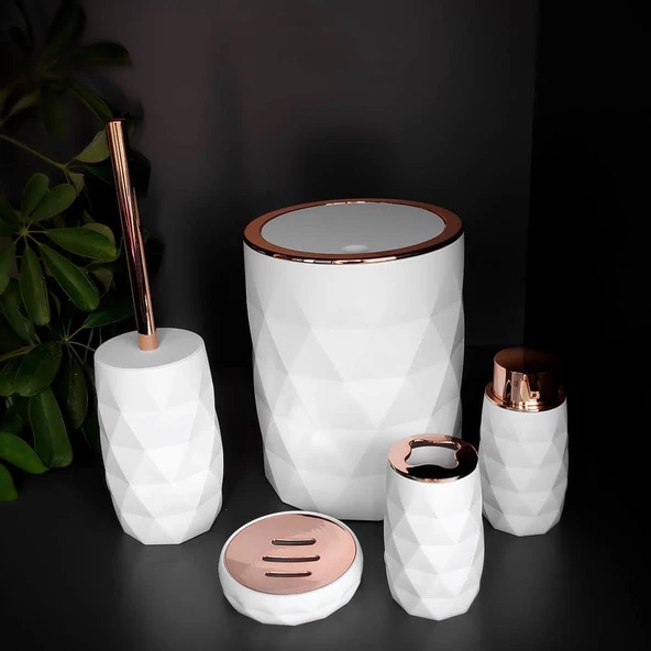 Hometarz Akrilik Rose Banyo Wc Takımı 5 li Sabunluk Fırçalık Set Akrilik Banyo Seti - 12
