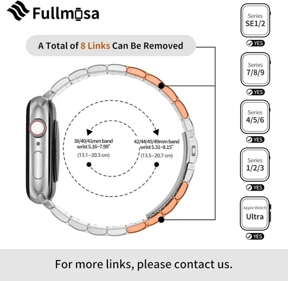 Fullmosa Metal Bantlarla Uyumlu Apple Watch Kordon Silver and Gold 38mm 40mm 41mm