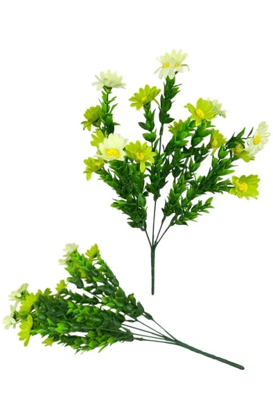 Nettenevime Yapay Çiçek Yeşil Papatya 5 Dallı Plastik Dekoratif Yapay Bitki - Resim 3