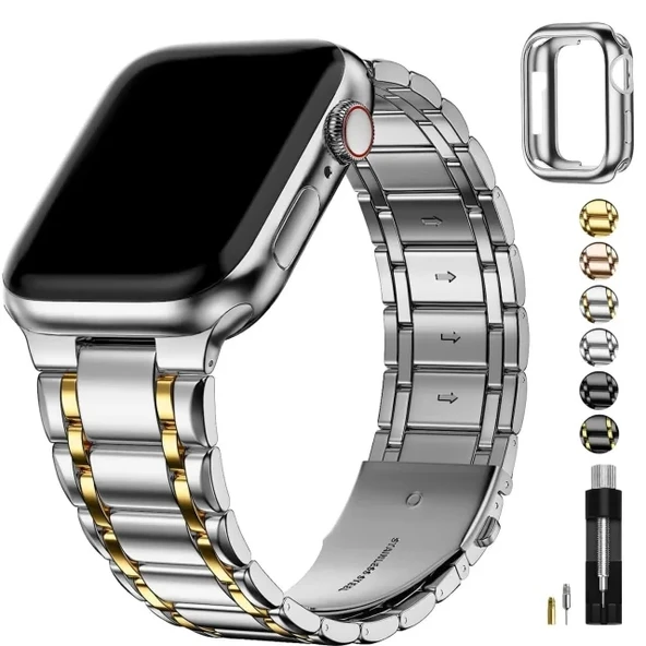 Fullmosa Metal Bantlarla Uyumlu Apple Watch Kordon Silver and Gold