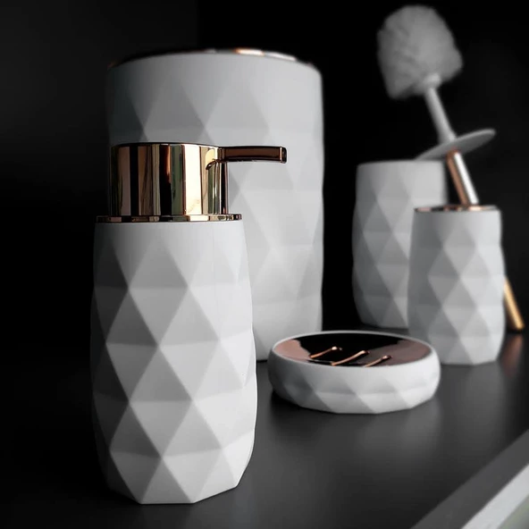 Hometarz Akrilik Rose Banyo Wc Takımı 5 li Sabunluk Fırçalık Set Akrilik Banyo Seti - 11