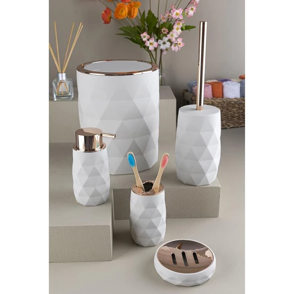 Hometarz Akrilik Rose Banyo Wc Takımı 5 li Sabunluk Fırçalık Set Akrilik Banyo Seti - 6