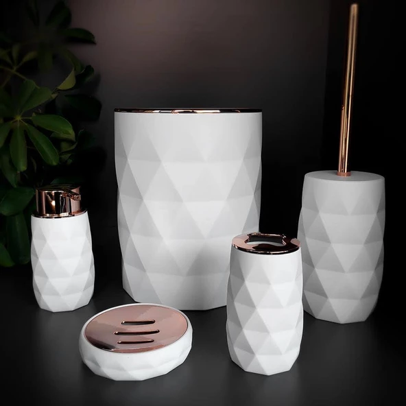 Hometarz Akrilik Rose Banyo Wc Takımı 5 li Sabunluk Fırçalık Set Akrilik Banyo Seti - 10