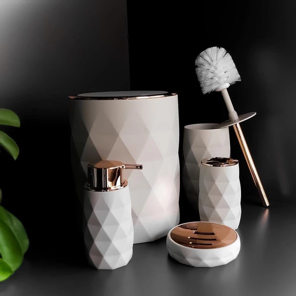 Hometarz Akrilik Rose Banyo Wc Takımı 5 li Sabunluk Fırçalık Set Akrilik Banyo Seti - 8