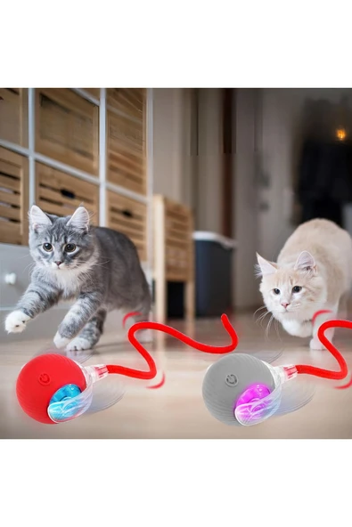 Hareketli Şarjlı Işıklı 360 Derece Dönen Akıllı Oyun Topu Kuyruklu İnteraktif Kedi Köpek Oyun Topu - 3