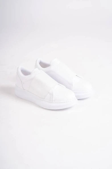 Pabucmarketi Bağcıksız Geniş Bantlı Erkek Günlük Ayakkabı BEYAZ (BEYAZ TABAN) - Resim 2
